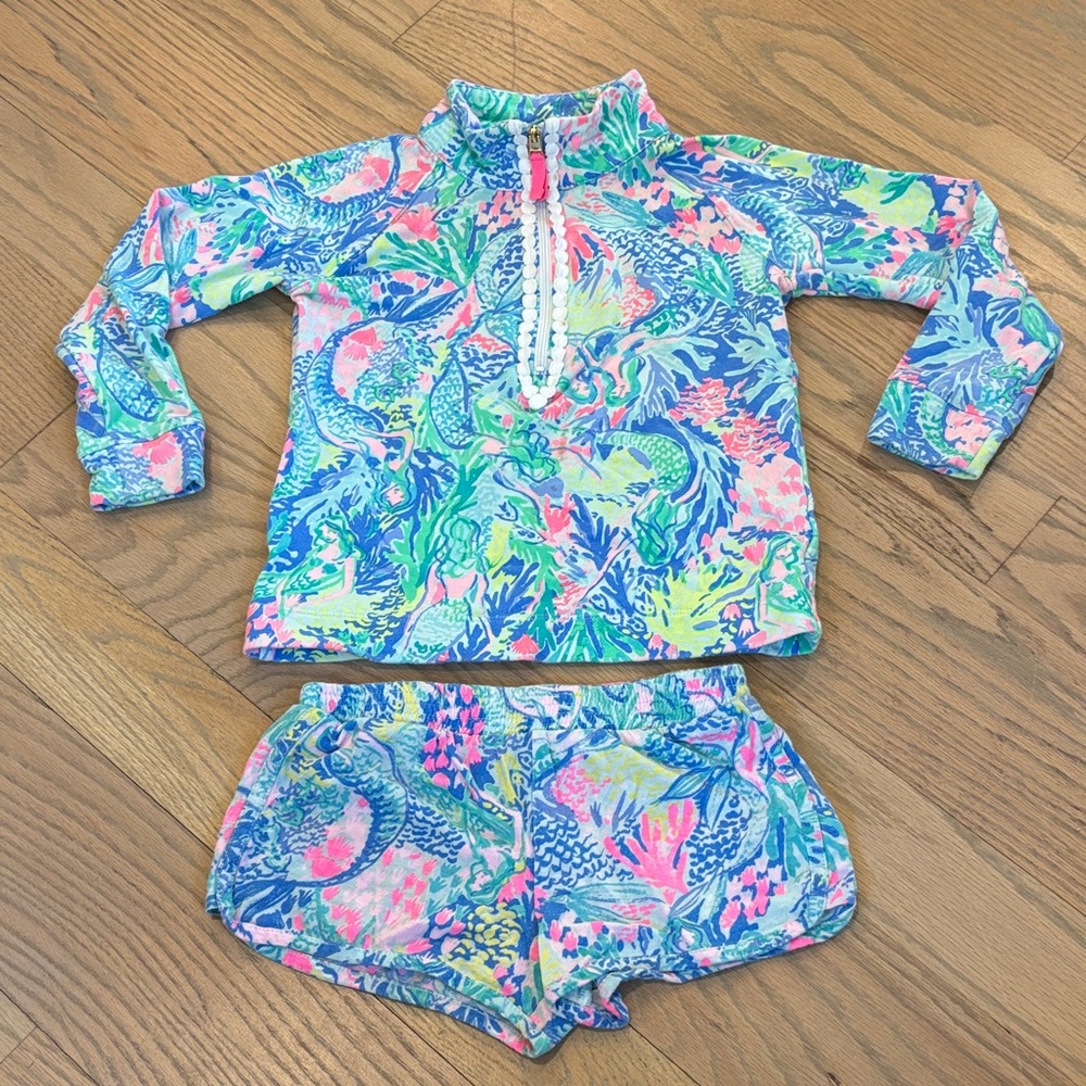 Lilly Pulitzer vibrant floral print long sleeve shorts set, size S Small 4-5